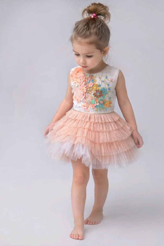 APRICOT GOLD LAYERED SKIRT BIRTHDAY DRESS