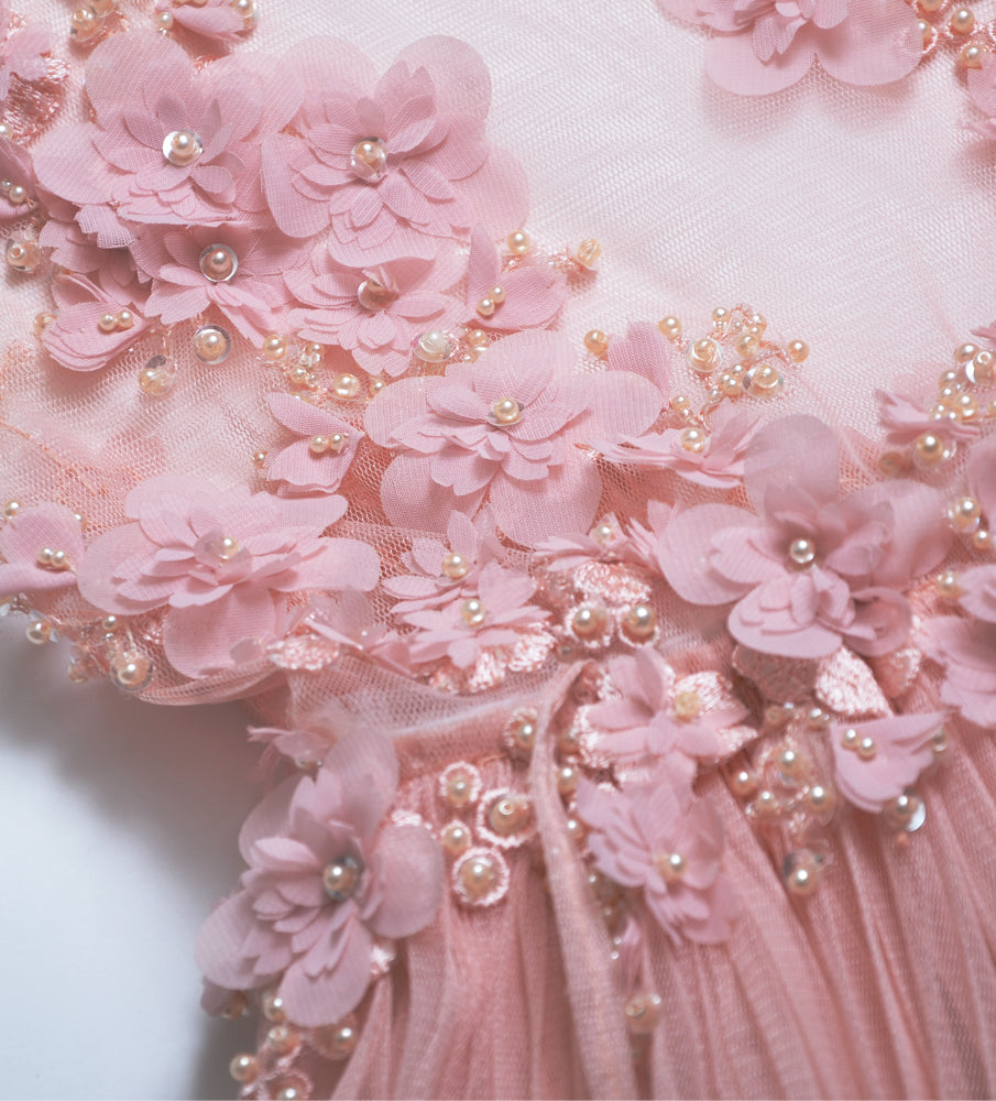 BLUSH PINK PEARLS  LACE DRESS