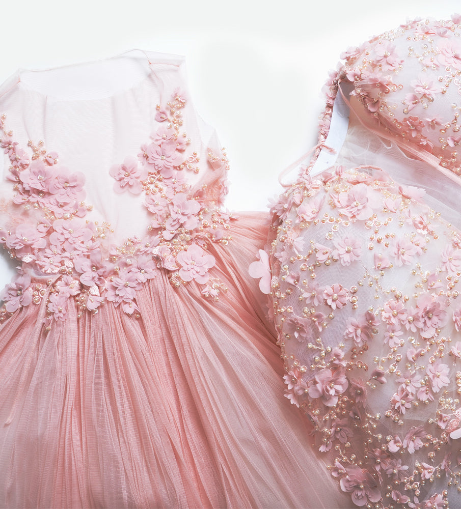 EMBROIDERED BLUSH LACE FLOWERGIRL DRESS