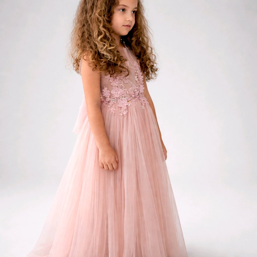 EMBROIDERED BLUSH LACE FLOWERGIRL DRESS
