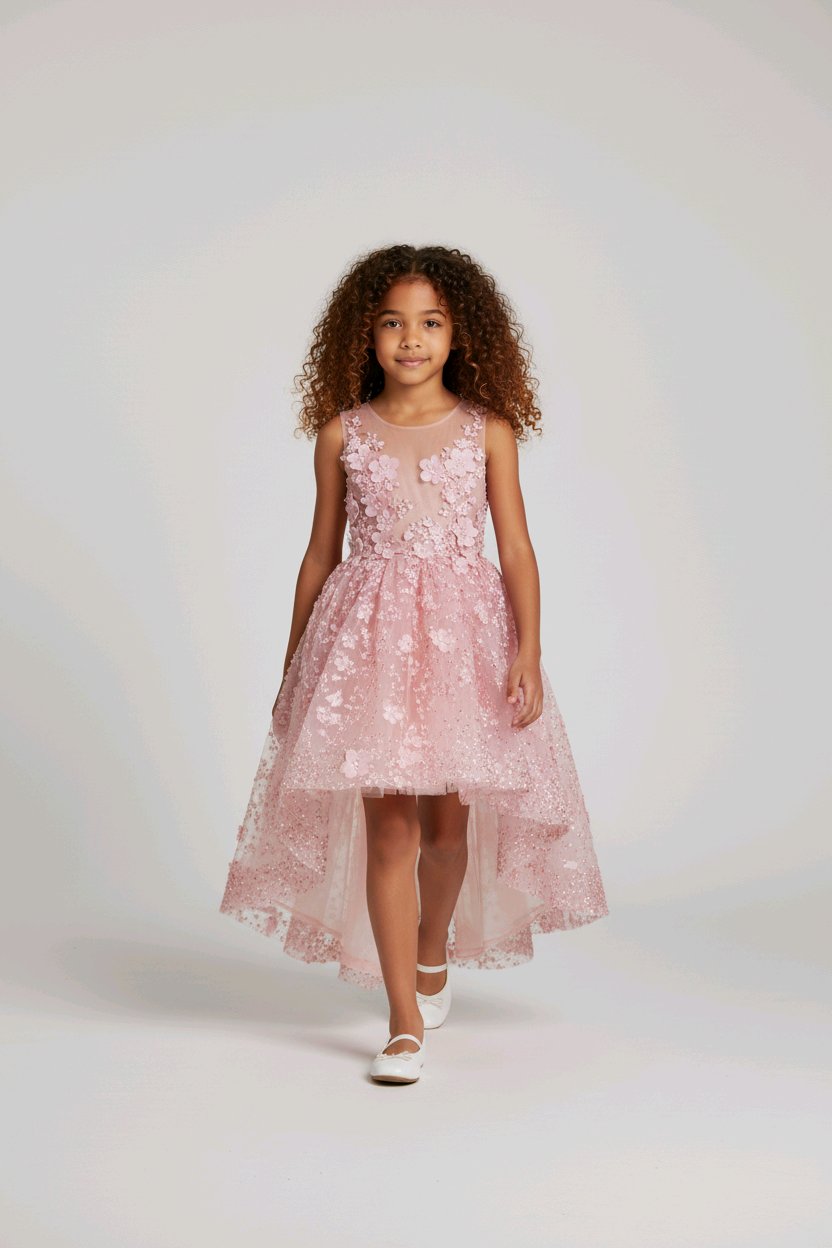 EMBROIDERED BLUSH LACE FLOWERGIRL DRESS