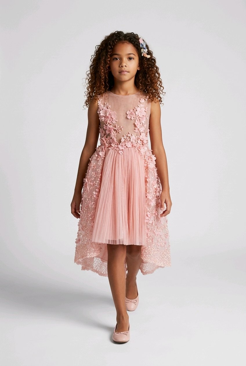 EMBROIDERED BLUSH LACE FLOWERGIRL DRESS