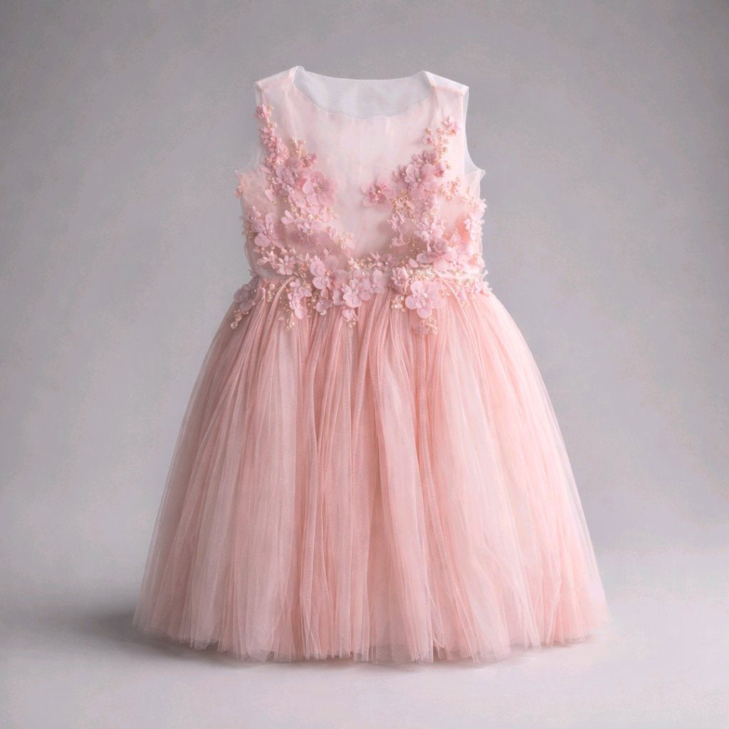 EMBROIDERED BLUSH LACE FLOWERGIRL DRESS