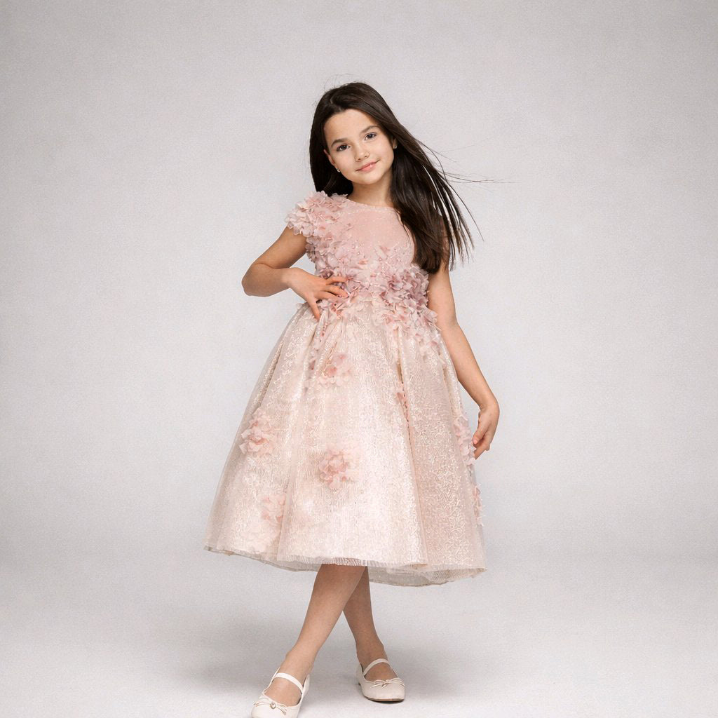 GOLD BLUSH EMBROIDERED FLOWERGIRL WEDDING BIRTHDAY DRESS