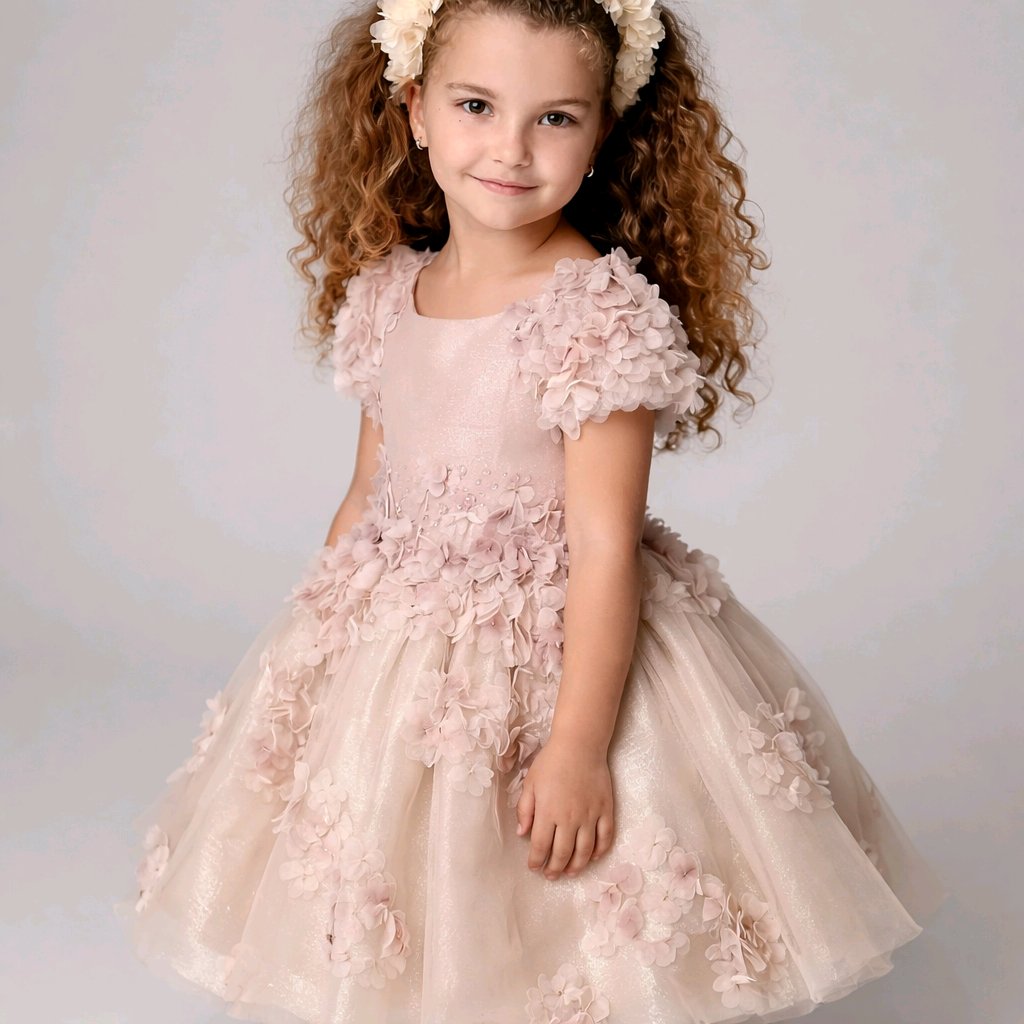 GOLD BLUSH EMBROIDERED FLOWERGIRL WEDDING BIRTHDAY DRESS