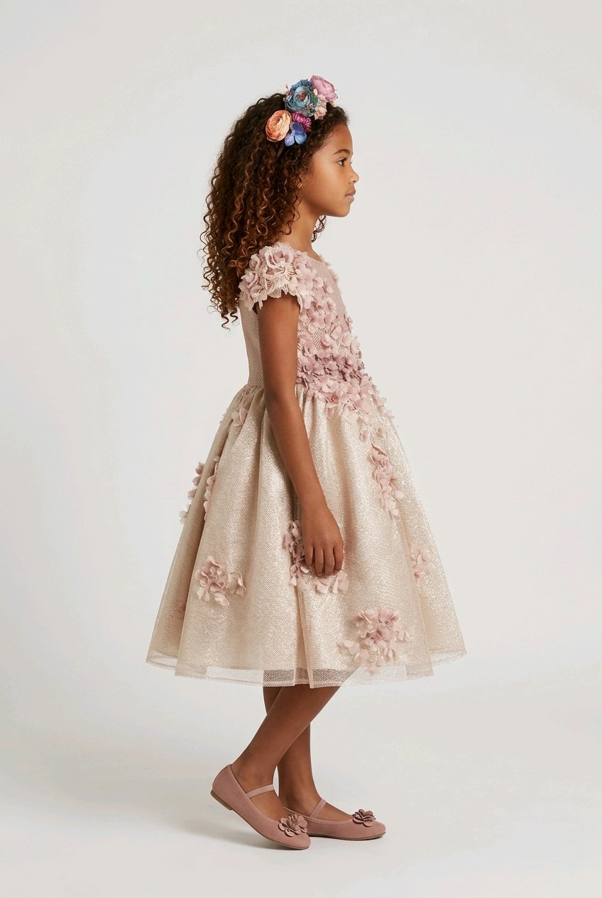 GOLD BLUSH EMBROIDERED FLOWERGIRL WEDDING BIRTHDAY DRESS