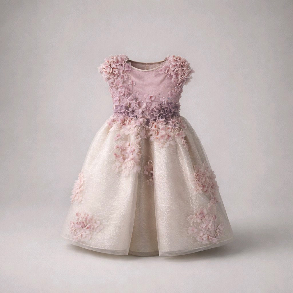 GOLD BLUSH EMBROIDERED FLOWERGIRL WEDDING BIRTHDAY DRESS