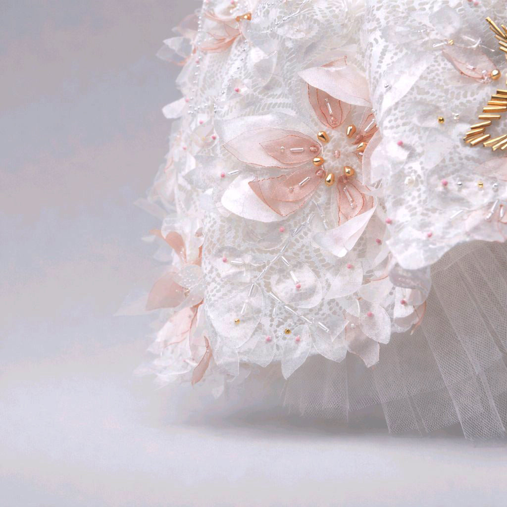 LIGHT PINK EMBROIDERED FLOWERS LACE SKIRT