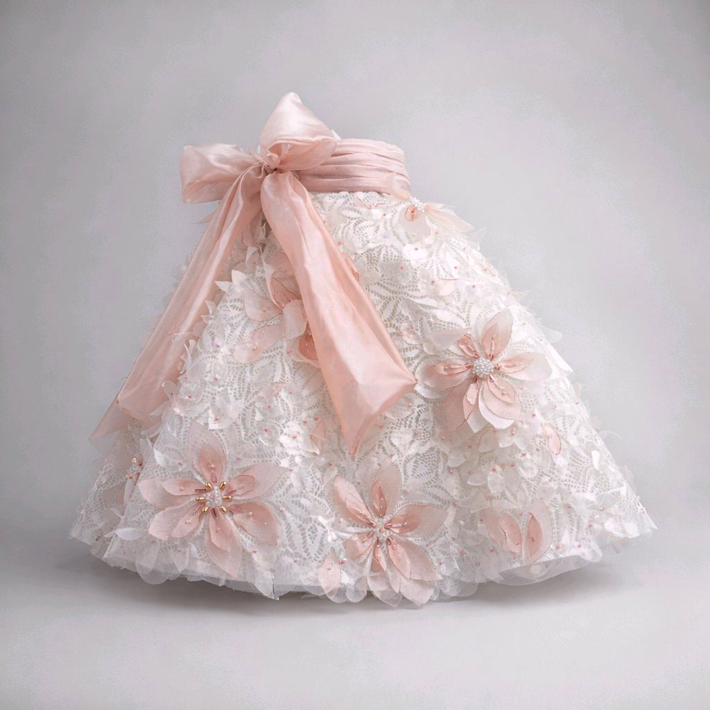 LIGHT PINK EMBROIDERED FLOWERS LACE SKIRT