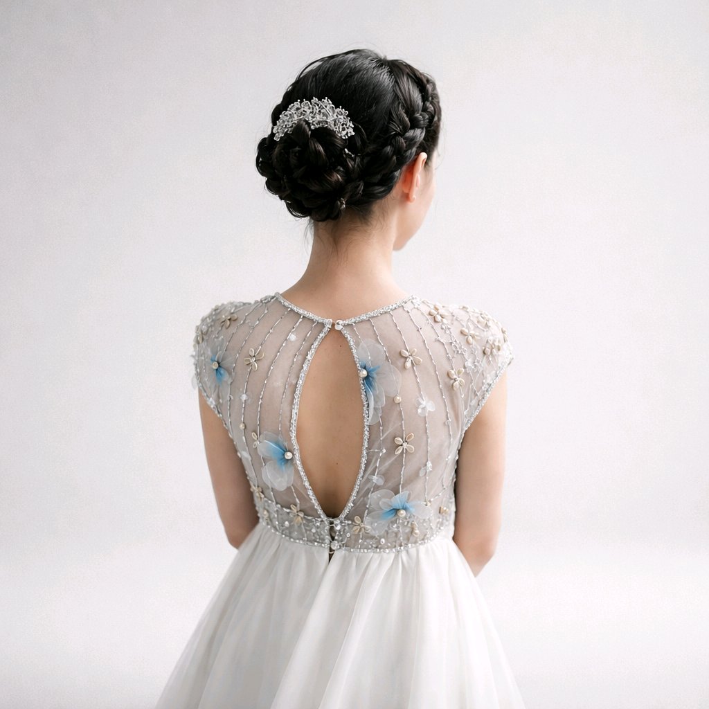 FLOWERGIRL WHITE SWAROWSKI SILVER EMBROIDERED WEDDING-BIRTHDAY DRESS