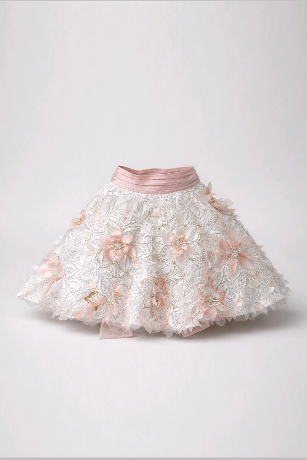 LIGHT PINK EMBROIDERED FLOWERS LACE SKIRT