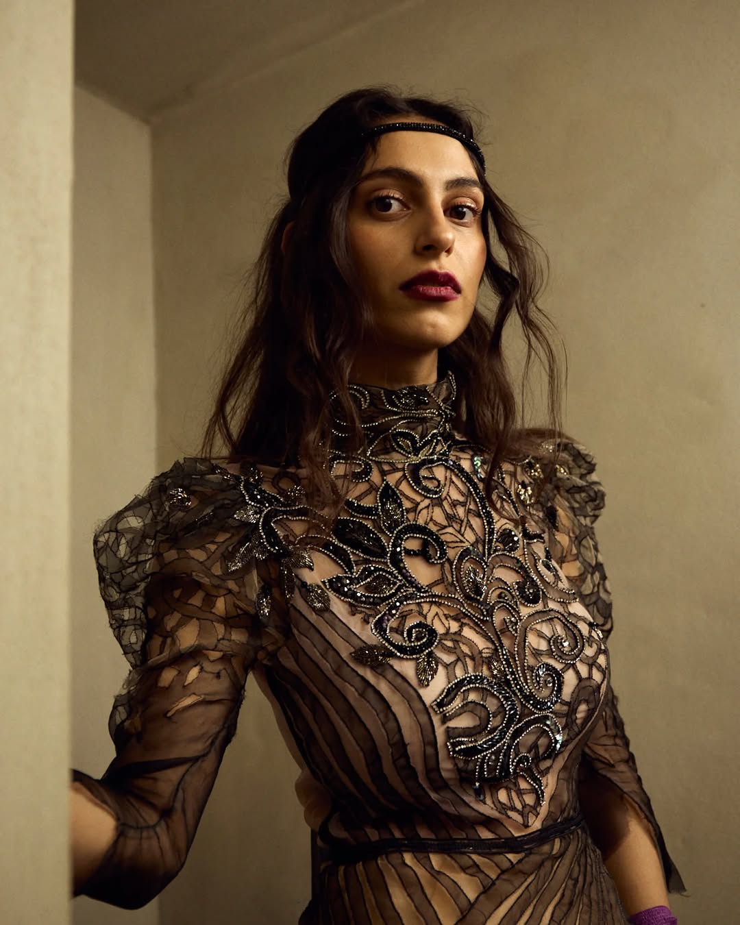 BLACK NUDE SILK ORGANZA EMBROIDERED COCKTAIL DRESS