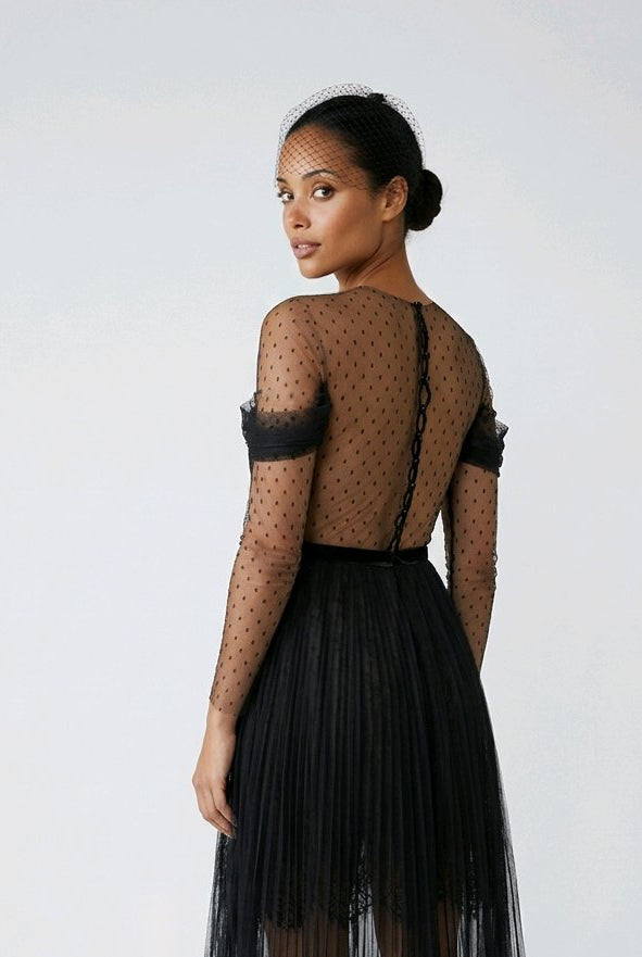 BLACK LACE VELVET COCKTAIL DRESS