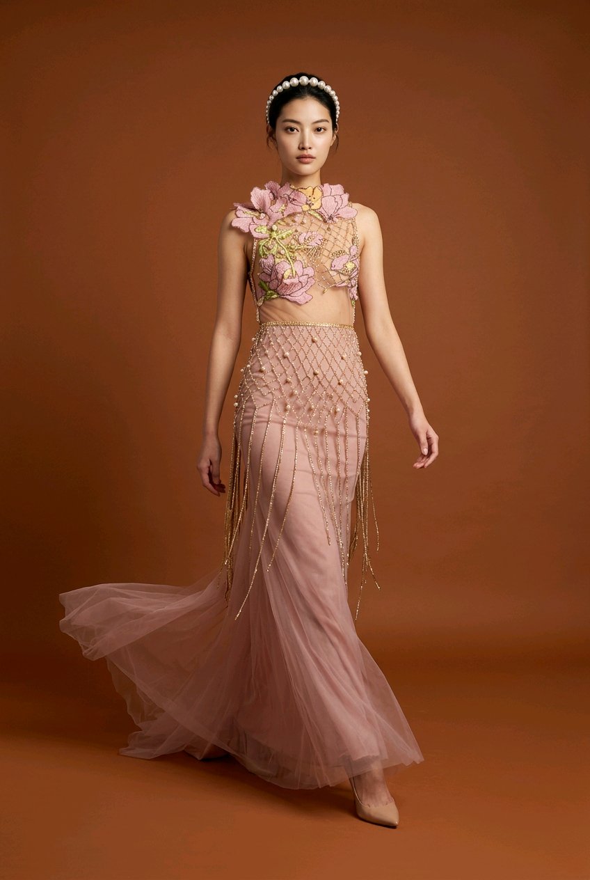 BLUSH BRIDAL GOLD EMBROIDERED COUTURE GOWN