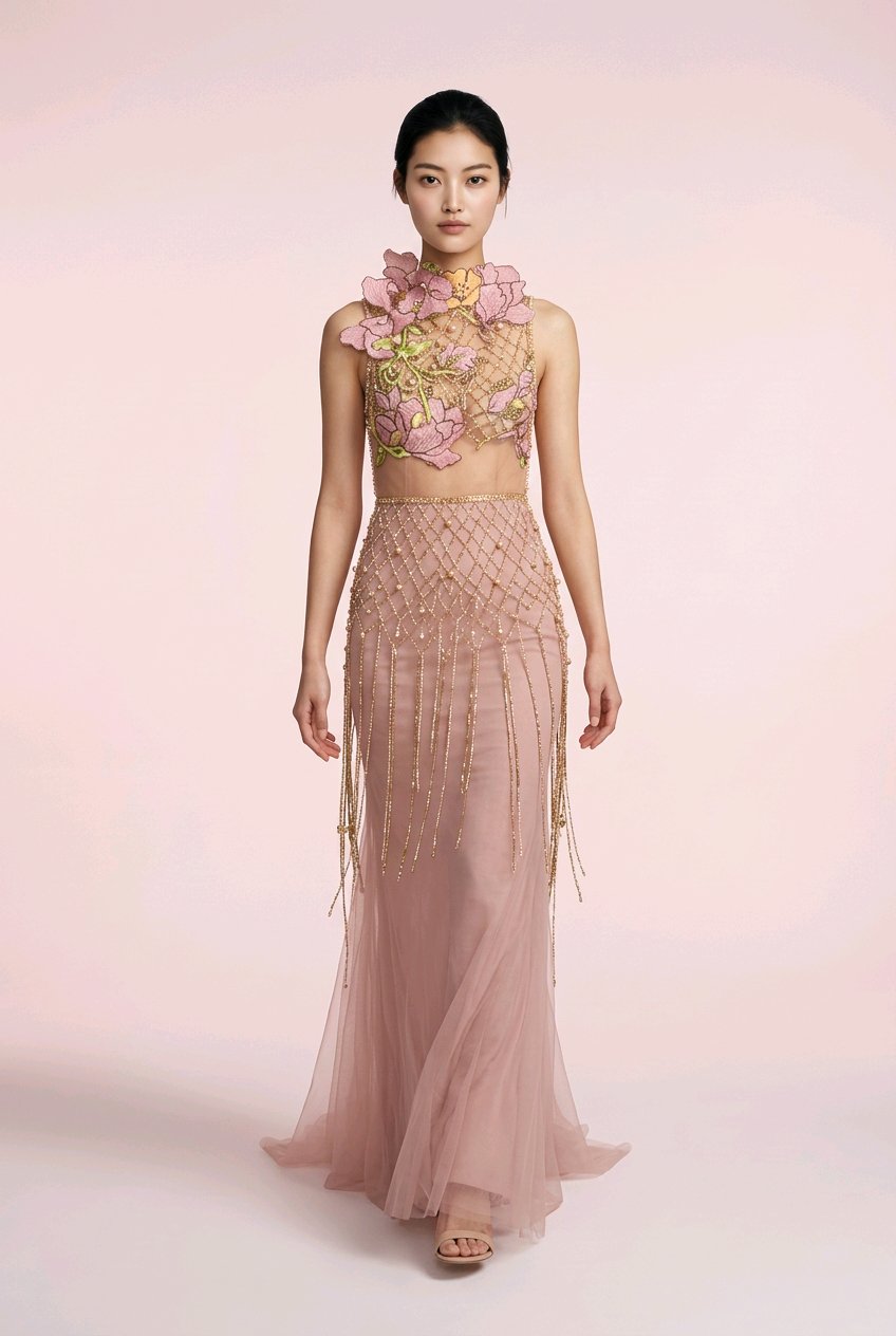 BLUSH BRIDAL GOLD EMBROIDERED COUTURE GOWN