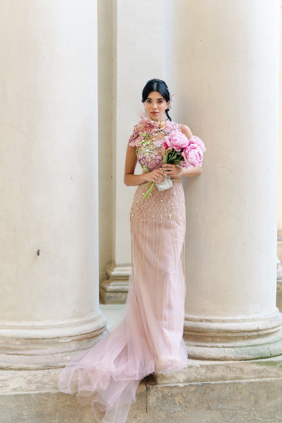 BLUSH BRIDAL GOLD EMBROIDERED COUTURE GOWN