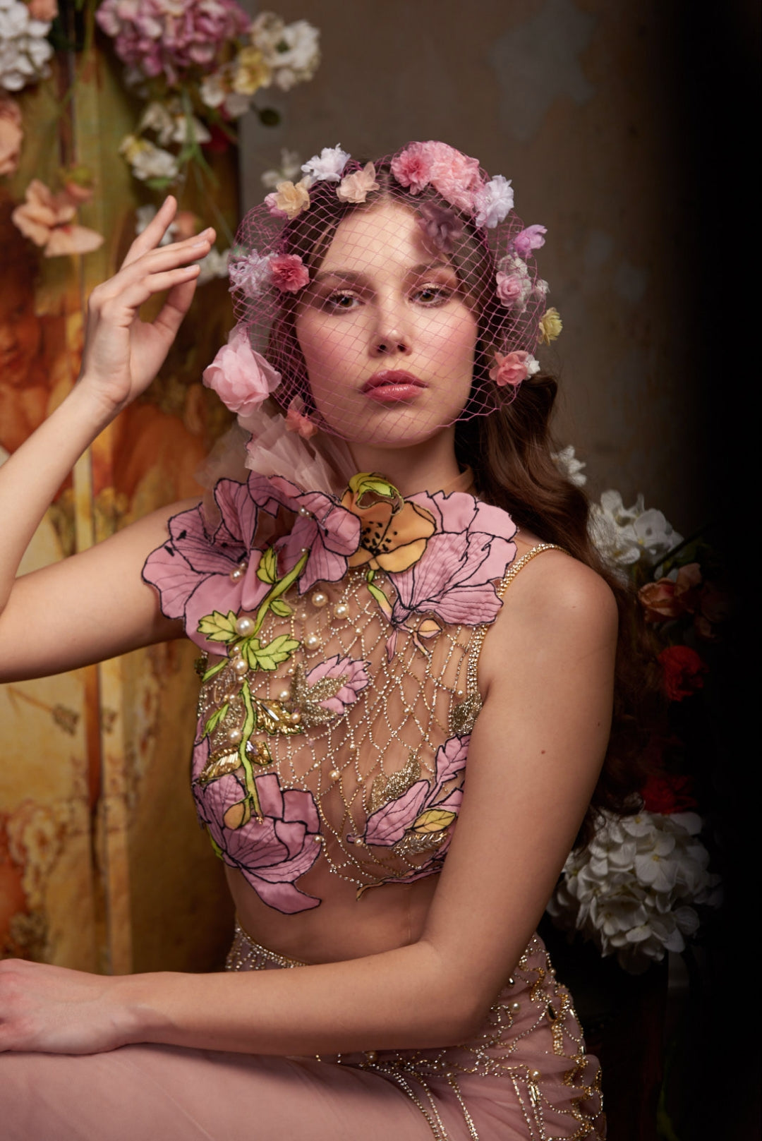 BLUSH BRIDAL GOLD EMBROIDERED COUTURE GOWN