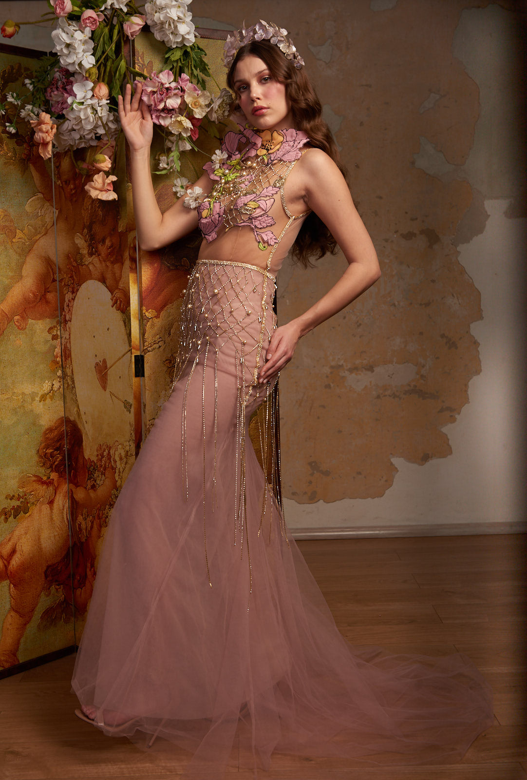 BLUSH BRIDAL GOLD EMBROIDERED COUTURE GOWN