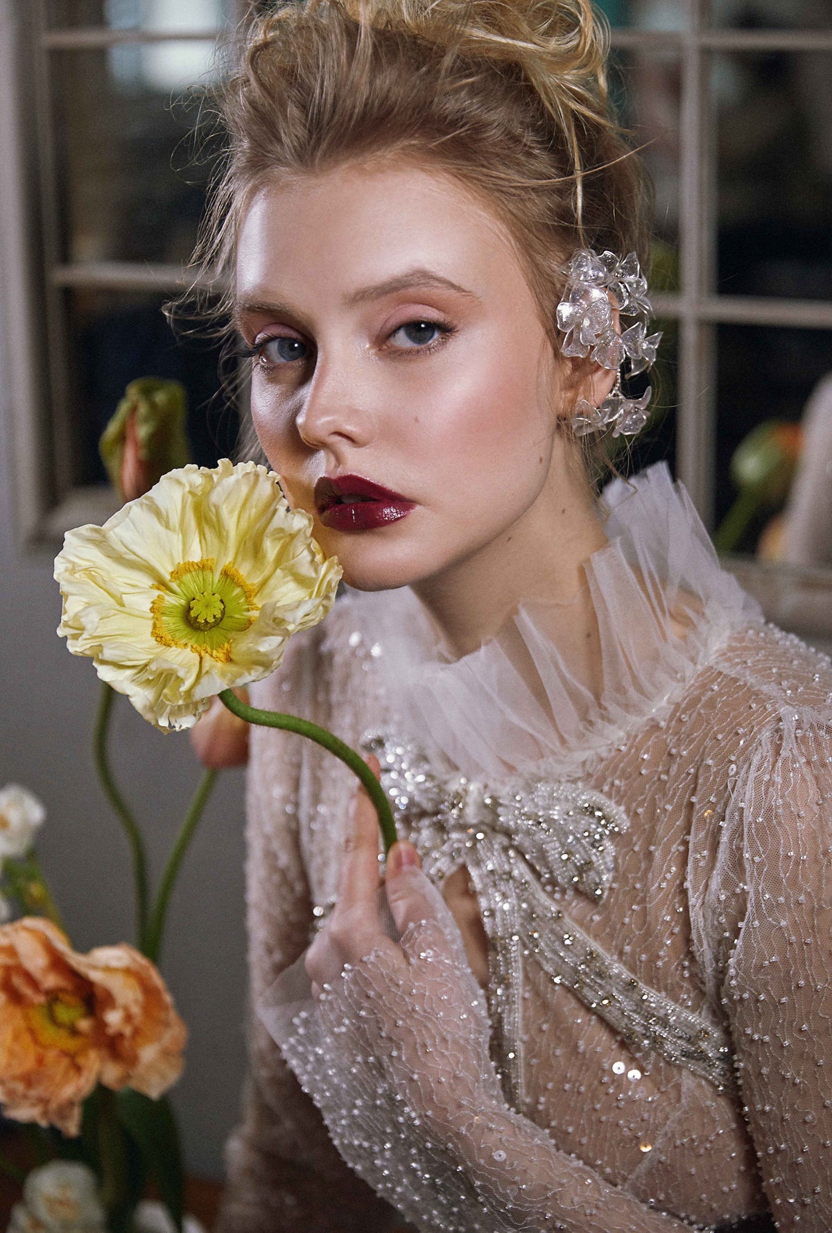 BRIDAL SEQUINS BOW TULLE EVENT GOWN