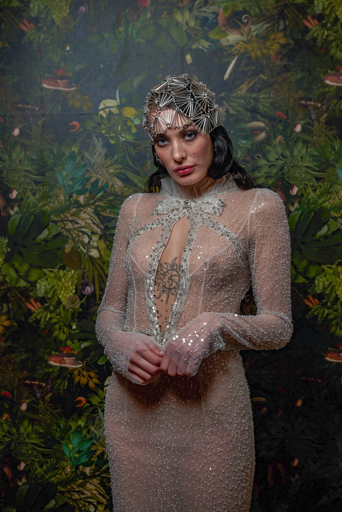 BRIDAL SEQUINS BOW TULLE EVENT GOWN