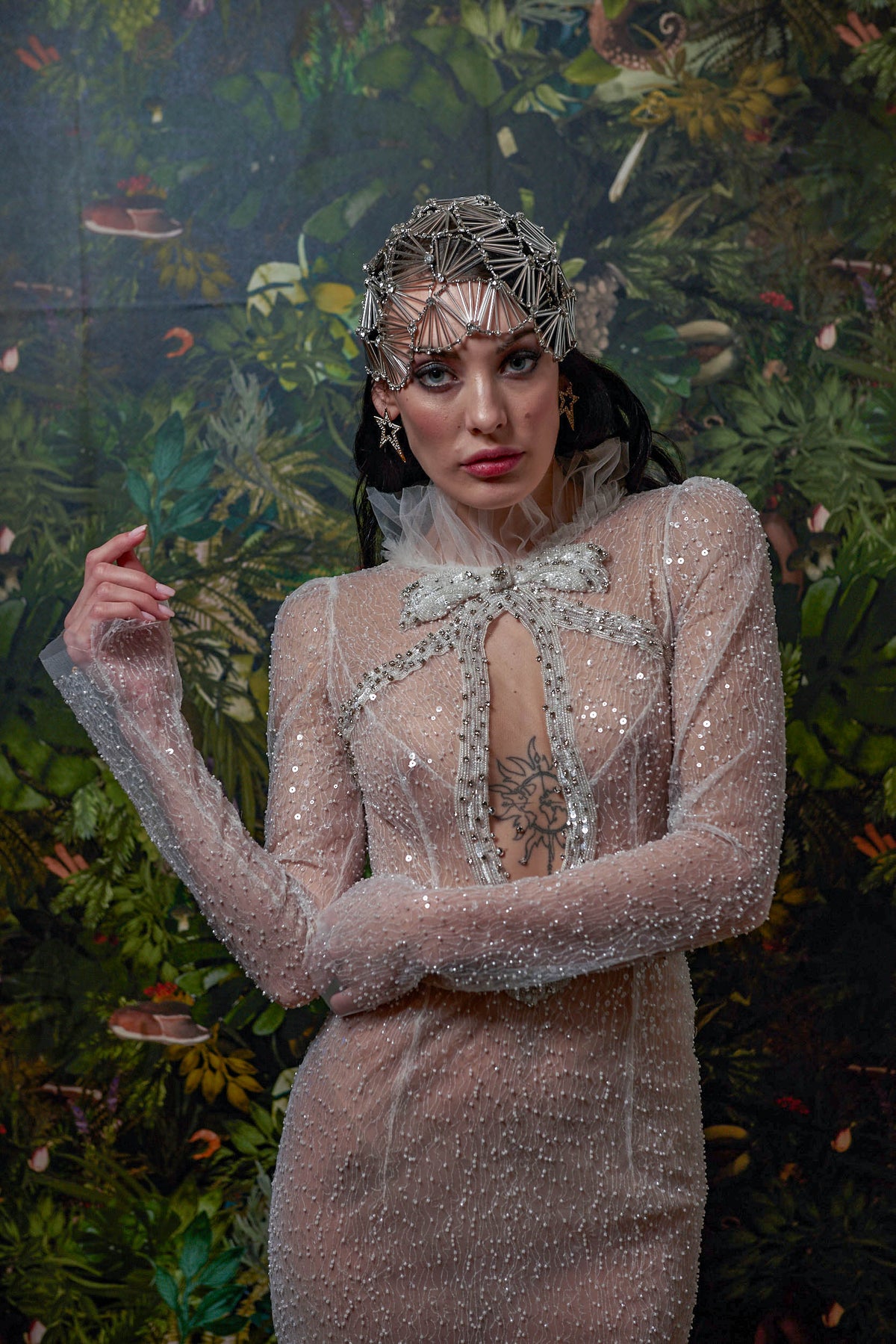 BRIDAL SEQUINS BOW TULLE EVENT GOWN