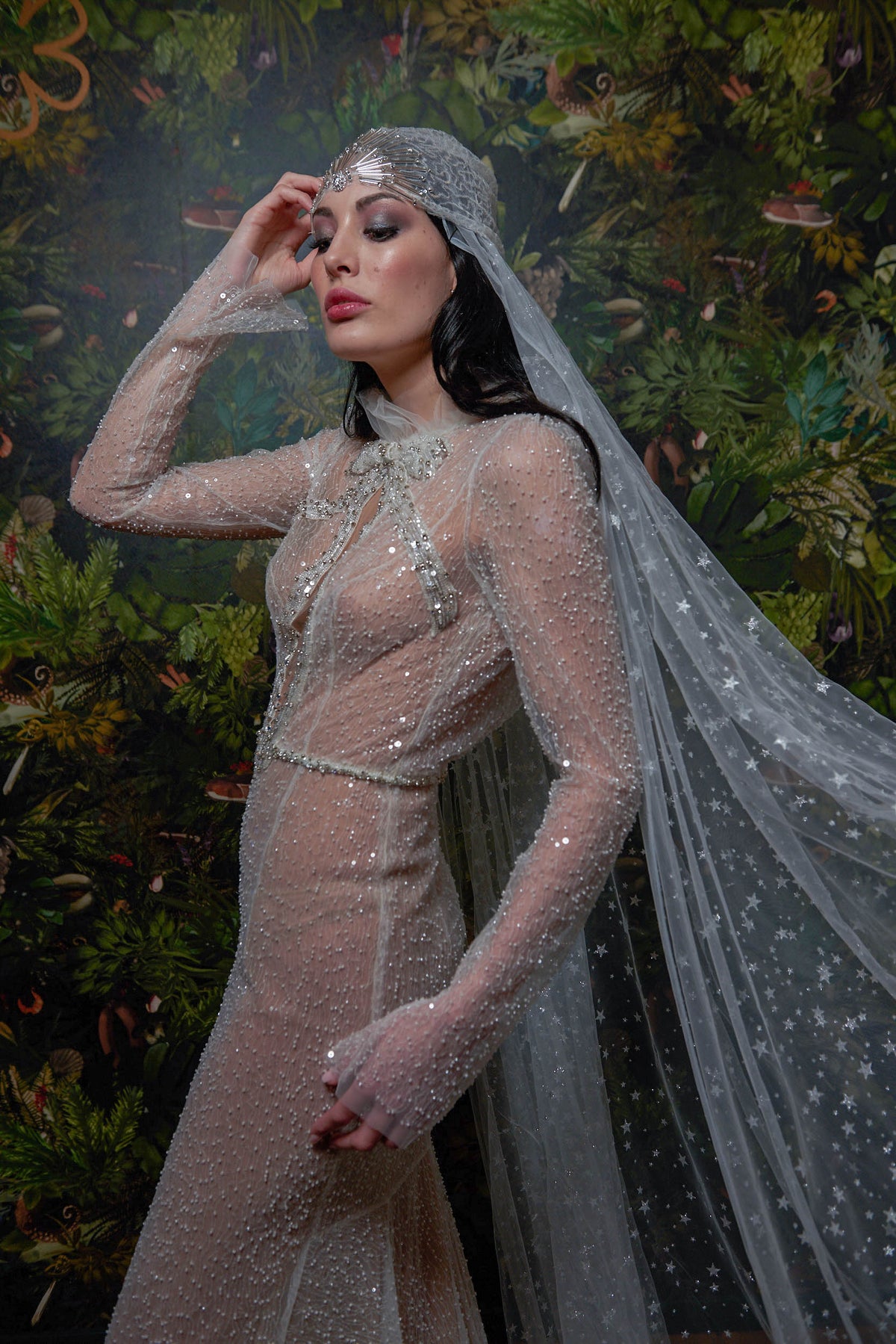 BRIDAL SEQUINS BOW TULLE EVENT GOWN