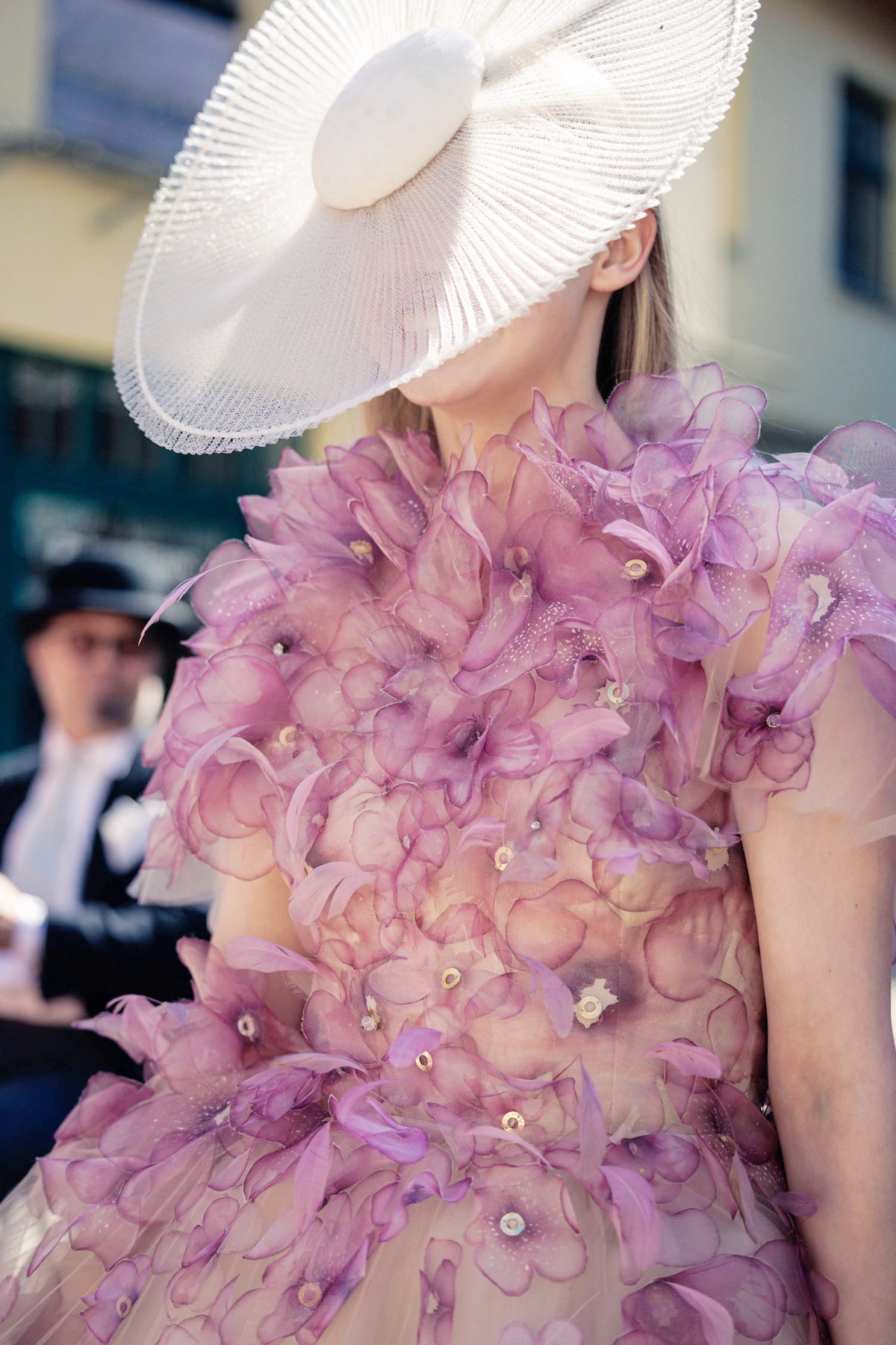 NUDE LAVANDEL SILK FLOWERS MIDI DRESS