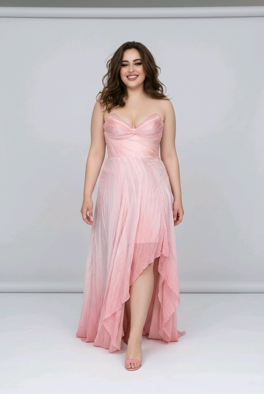 LIGHT PINK SILK CHIFFON PLEATED CORSET COCKTAIL DRESS