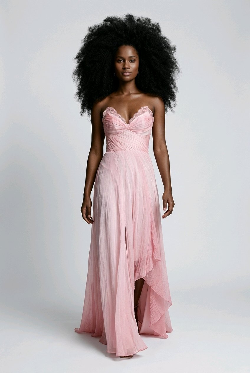 LIGHT PINK SILK CHIFFON PLEATED CORSET COCKTAIL DRESS