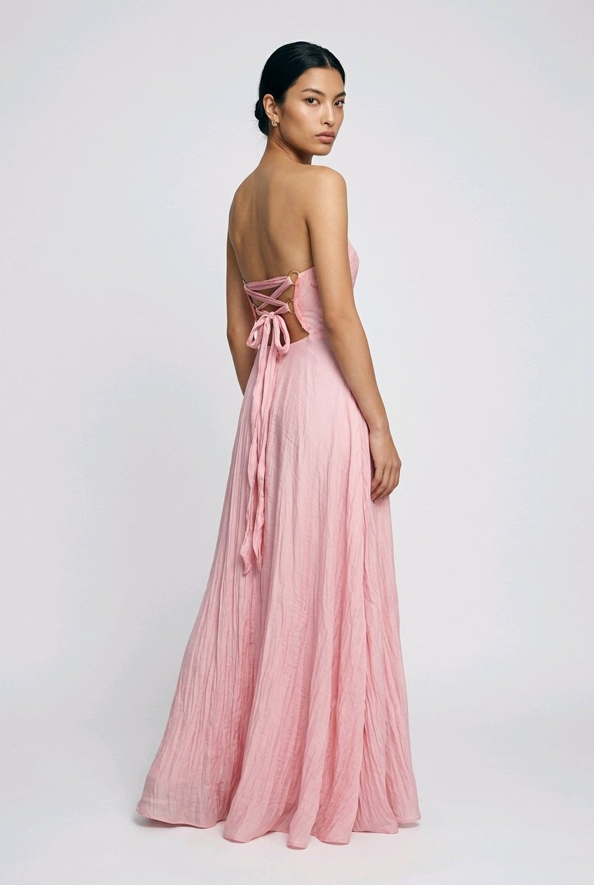 LIGHT PINK SILK CHIFFON PLEATED CORSET COCKTAIL DRESS