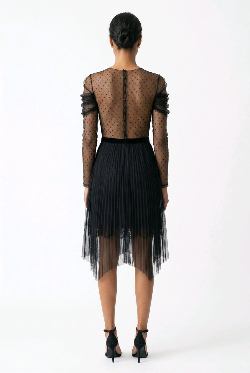BLACK LACE VELVET COCKTAIL DRESS