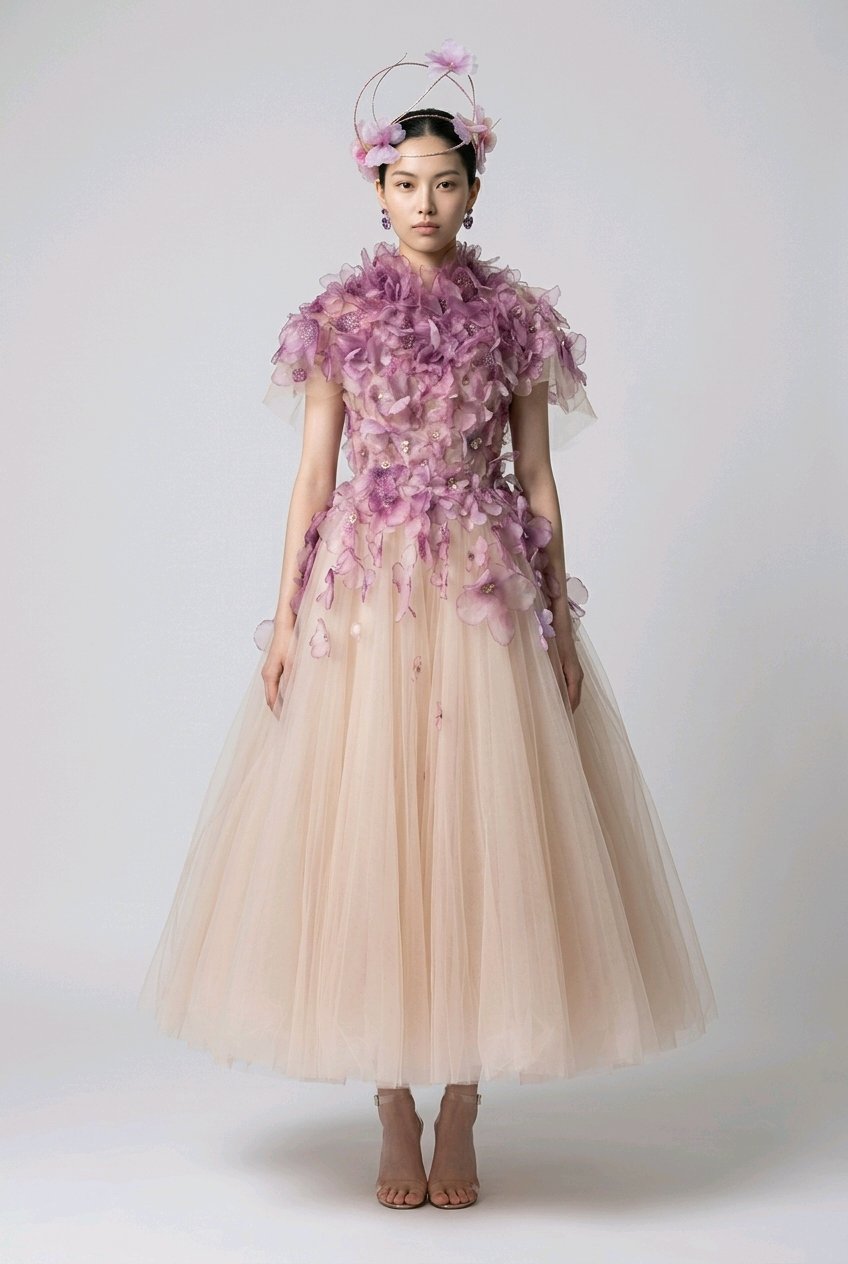 Model wearing a floral dress.