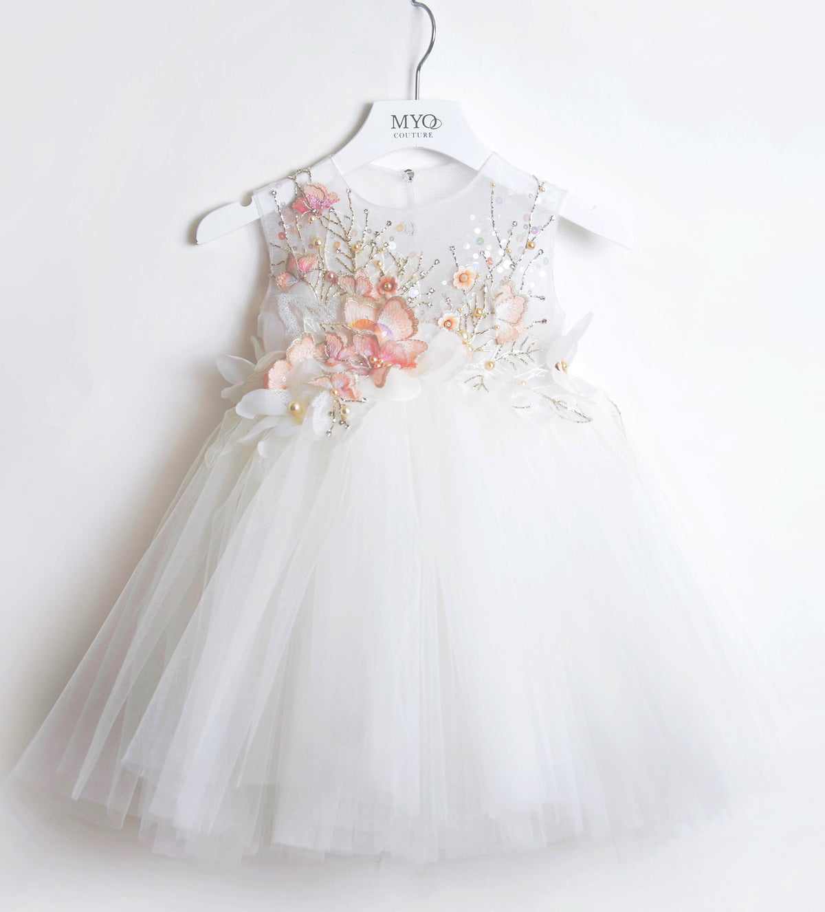 WHITE SILVER FLOWERGIRL DRESS