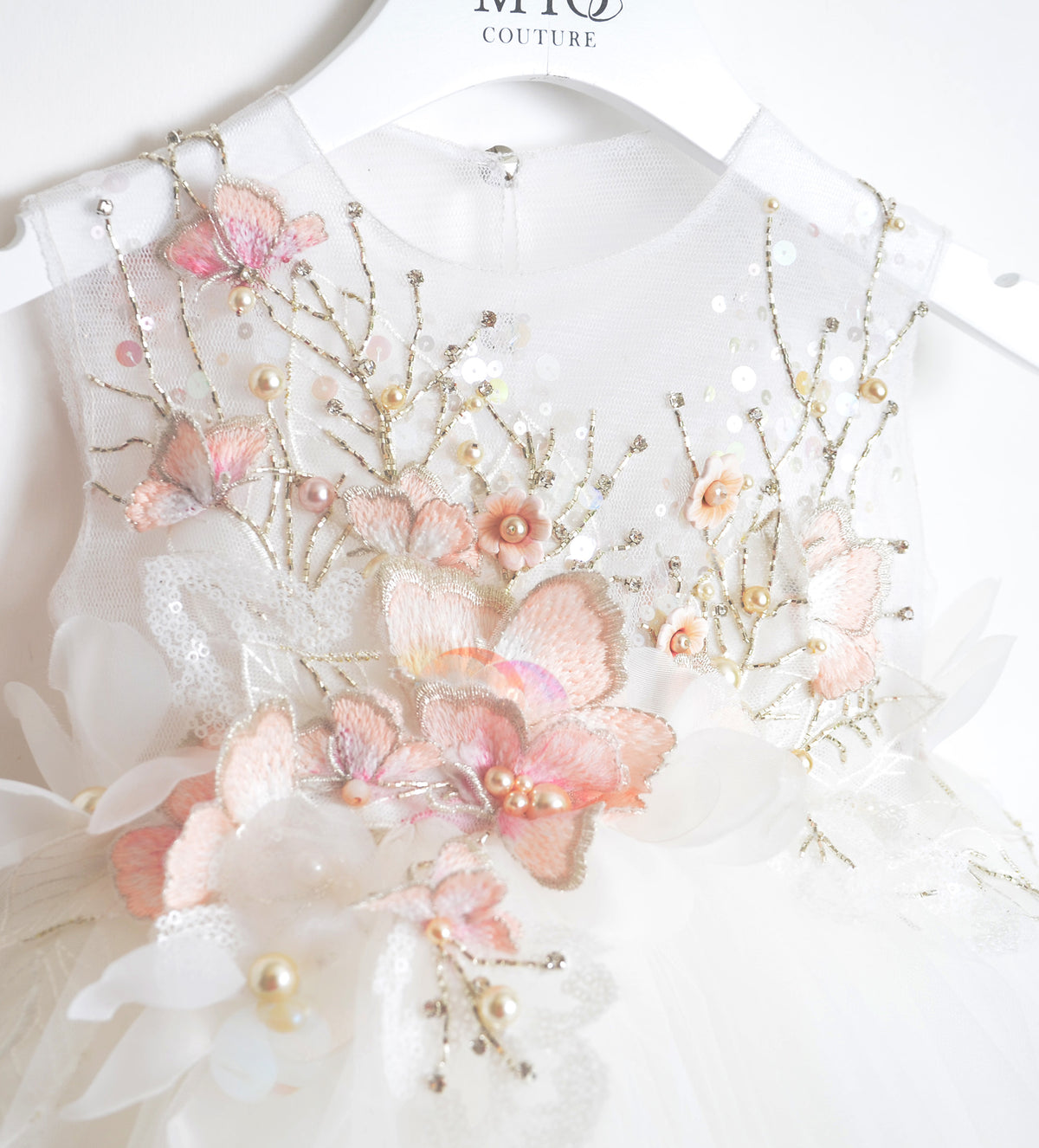 WHITE SILVER FLOWERGIRL DRESS