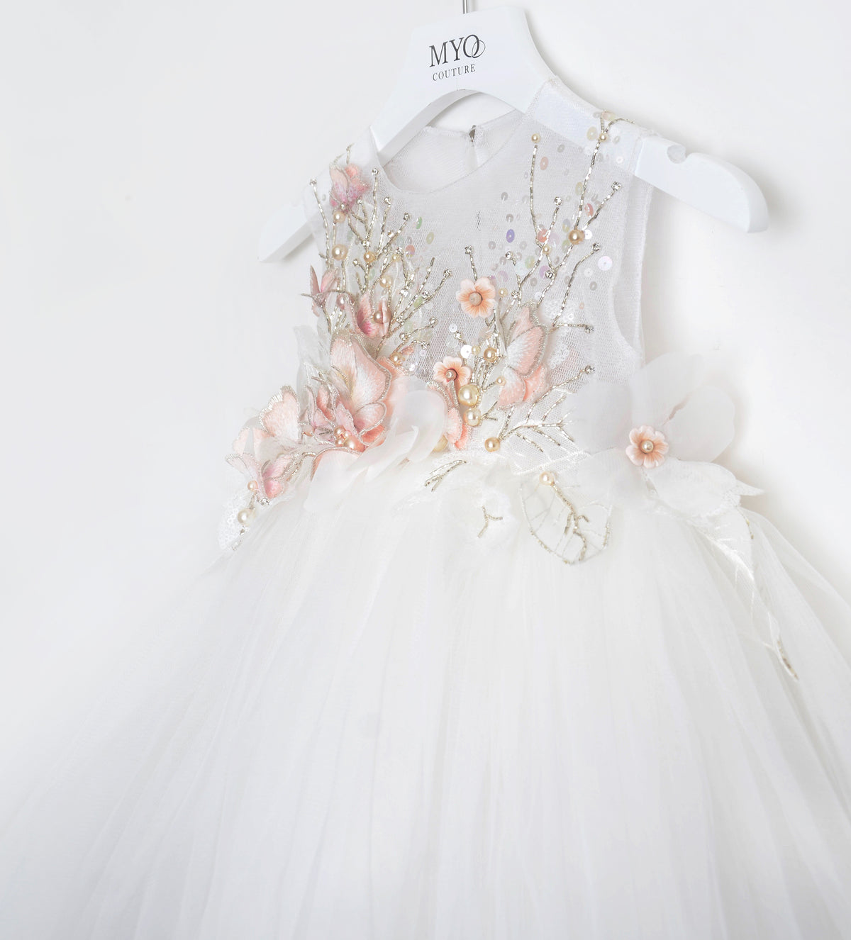 WHITE SILVER FLOWERGIRL DRESS