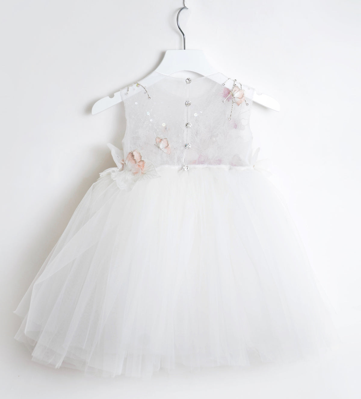 WHITE SILVER FLOWERGIRL DRESS