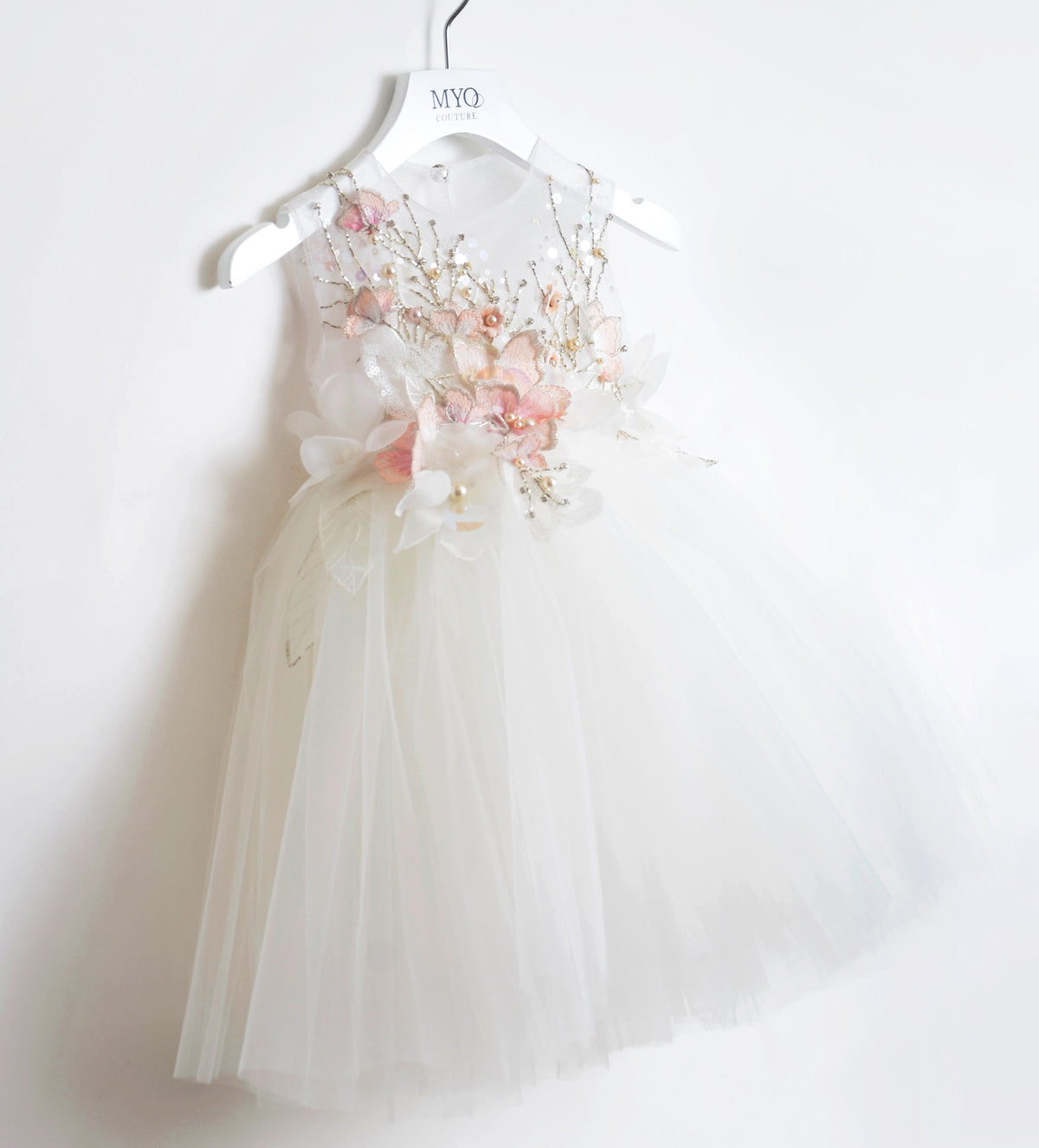 WHITE SILVER FLOWERGIRL DRESS
