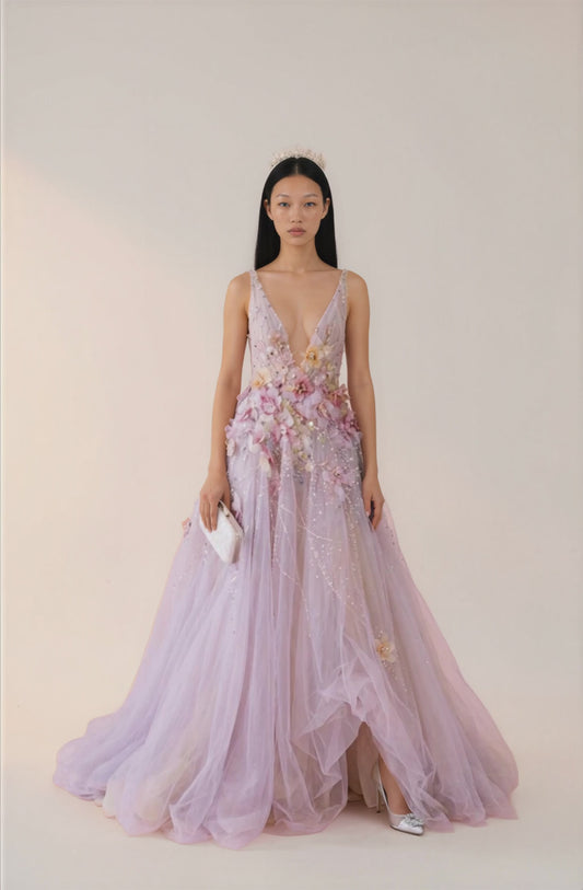 BRIDAL LAVANDEL EMBROIDERED FLOWERS BALL GOWN